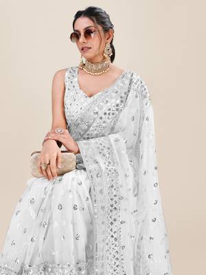 Silver Premium Heavy Net Sequins_Work Party Wear Saree 2