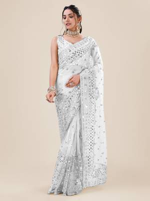 Silver Premium Heavy Net Sequins_Work Party Wear Saree 3
