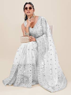 Silver Premium Heavy Net Sequins_Work Party Wear Saree 4