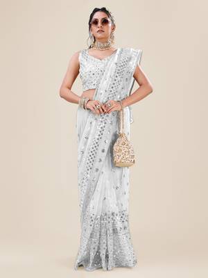 Silver Premium Heavy Net Sequins_Work Party Wear Saree 5