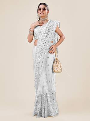 Silver Premium Heavy Net Sequins_Work Party Wear Saree 6