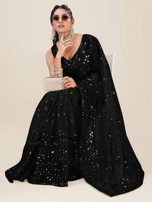 Black Premium Heavy Net Sequins_Work Party Wear Saree 2