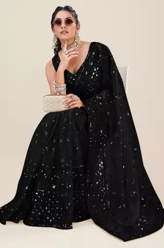 Black Premium Heavy Net Sequins_Work Party Wear Saree