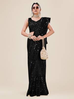 Black Premium Heavy Net Sequins_Work Party Wear Saree 3