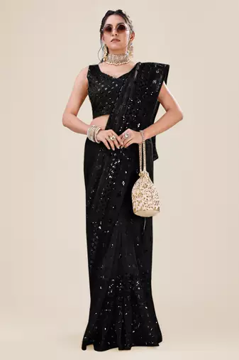 Black Premium Heavy Net Sequins_Work Party Wear Saree