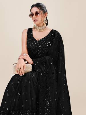 Black Premium Heavy Net Sequins_Work Party Wear Saree 4