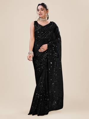 Black Premium Heavy Net Sequins_Work Party Wear Saree 5