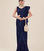 Navy Blue Premium Heavy Net Sequins_Work Party Wear Saree