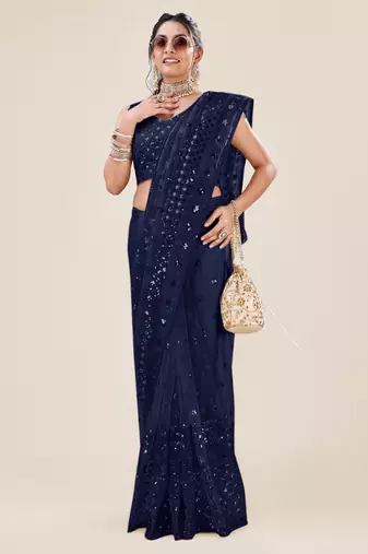 Navy Blue Premium Heavy Net Sequins_Work Party Wear Saree