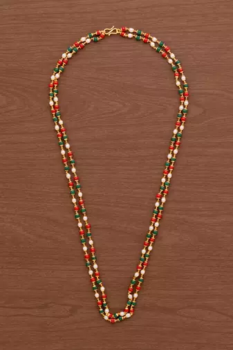 Golden pearl coral multicolour mala one gram gold