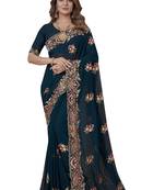 Turquoise Embroidered Georgette Saree With Blouse Piece