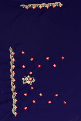 Navy Blue Embroidered Georgette Saree With Blouse Piece 4