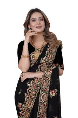 Black Embroidered Georgette Saree With Blouse Piece 2