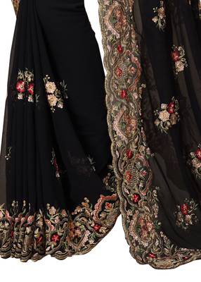 Black Embroidered Georgette Saree With Blouse Piece 3