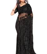 Black Embroidered Net Saree With Blouse Piece