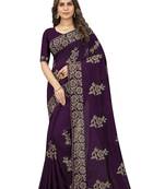 Purple Embroidered Art Silk Saree With Blouse Piece