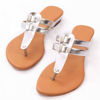 Silver Plain Rexin T Style Slipper flats 1