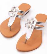 Silver Plain Rexin T Style Slipper flats