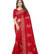 Red Embroidered Art Silk Saree With Blouse Piece