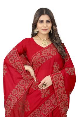 Red Embroidered Art Silk Saree With Blouse Piece 2