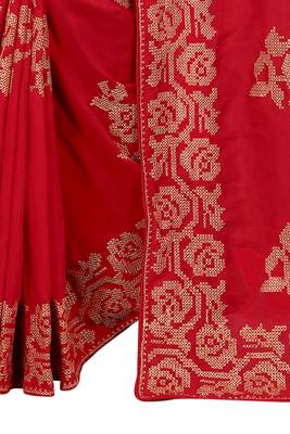 Red Embroidered Art Silk Saree With Blouse Piece 3