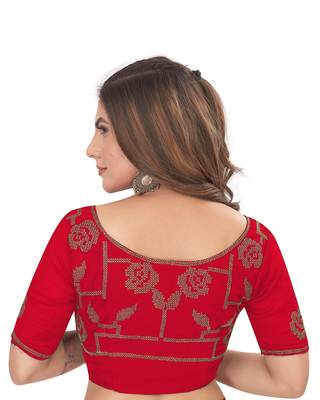 Red Embroidered Art Silk Saree With Blouse Piece 4