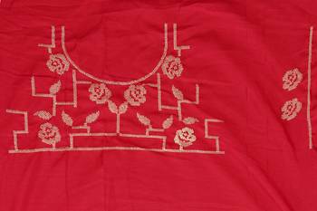 Red Embroidered Art Silk Saree With Blouse Piece 5