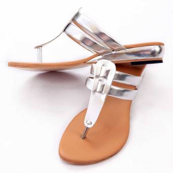 Silver Plain Rexin T Style Slipper flats 2