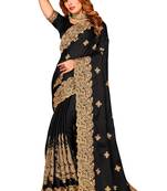 Black Embroidered Satin Saree With Blouse Piece