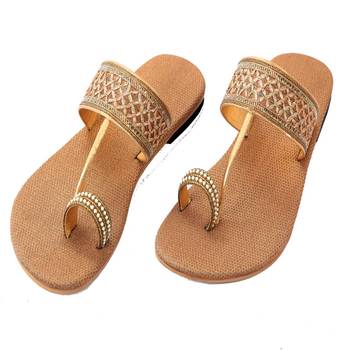Golden Lace Rexin T Style Slipper flats 1