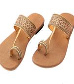 Golden Lace Rexin T Style Slipper flats