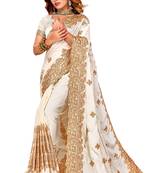 Off White Embroidered Satin Saree With Blouse Piece