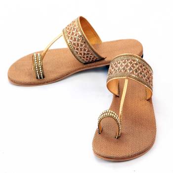 Golden Lace Rexin T Style Slipper flats 2