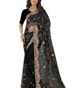Black Embroidered Net Saree With Blouse Piece