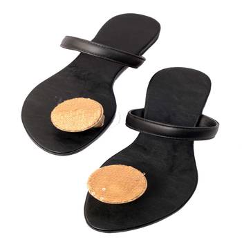 Black Plain Leather Open Slipper flats 1