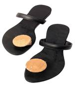 Black Plain Leather Open Slipper flats