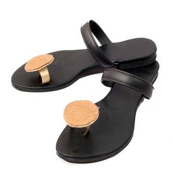 Black Plain Leather Open Slipper flats 2