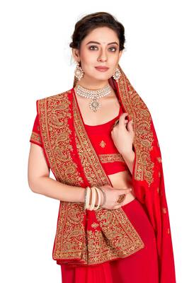 Red Embroidered Georgette Saree With Blouse Piece 2