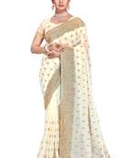 Off White Embroidered Georgette Saree With Blouse Piece