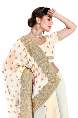Off White Embroidered Georgette Saree With Blouse Piece 2