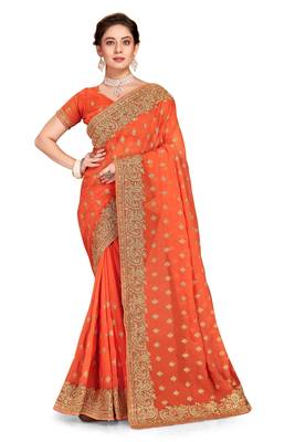 Peach Embroidered Georgette Saree With Blouse Piece 1