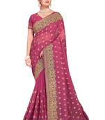 Pink Embroidered Georgette Saree With Blouse Piece