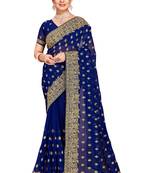 Navy Blue Embroidered Georgette Saree With Blouse Piece