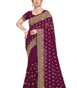 Wine Embroidered Georgette Saree With Blouse Piece