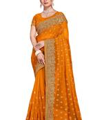 Mustard Embroidered Georgette Saree With Blouse Piece