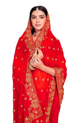 Red Embroidered Georgette Saree With Blouse Piece 2