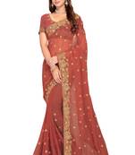 Rust Embroidered Georgette Saree With Blouse Piece