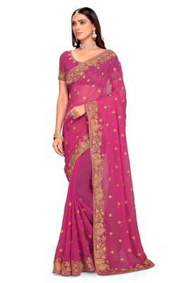 Pink Embroidered Georgette Saree With Blouse Piece 1
