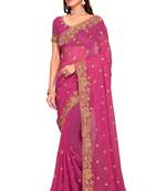 Pink Embroidered Georgette Saree With Blouse Piece