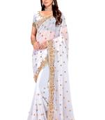 White Embroidered Georgette Saree With Blouse Piece